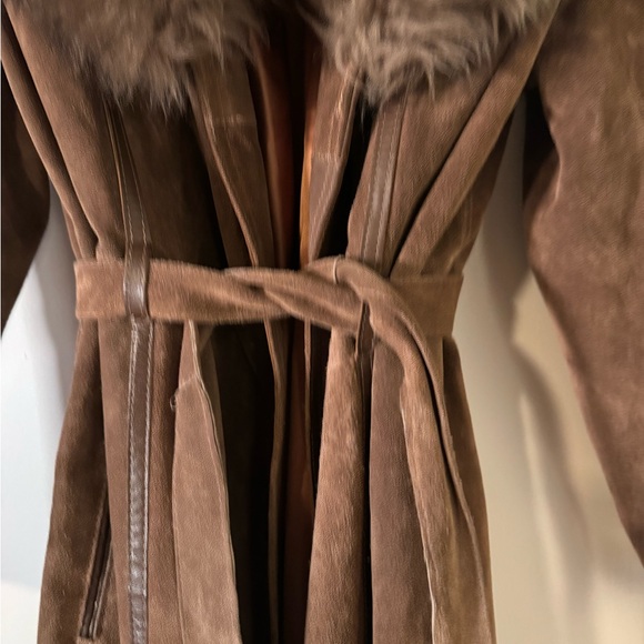 Brown Leather and Suede Jacket with fur trim silk lined - Picture 3 of 11